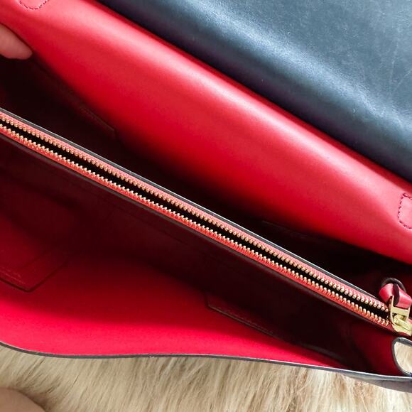 Tory Burch Royal Navy T Satchel Leather Structured Top Handle Bag - Picture 5 of 8